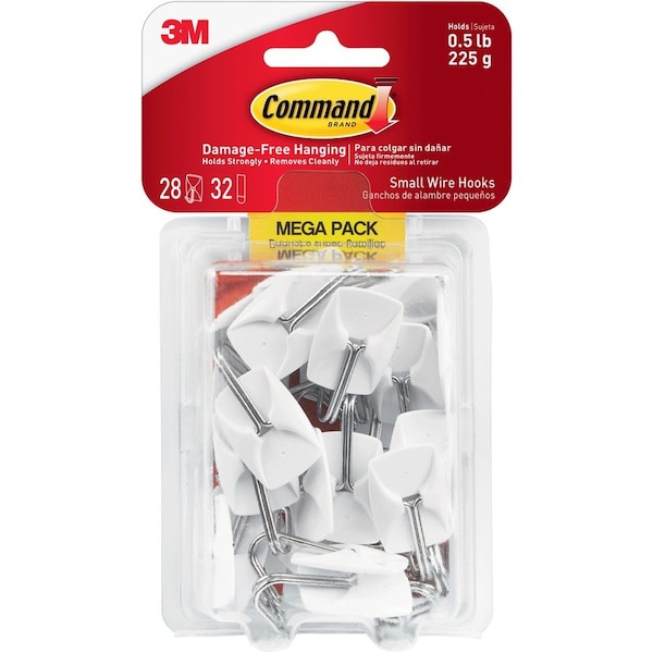 Hooks w/Adhesive Strips, Small, 0.5 lb Cap, 28/PK, WE PK